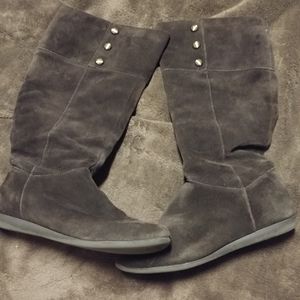 Espresso Brown flat heel suede boots